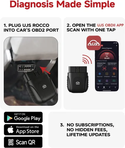 Vista 3 de Rocco OBD2 Escáner Bluetooth para iOS Android, herramienta de diagnóstico AI para reparación de automóviles, sin tarifa de suscripción, AutoVIN, más