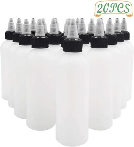 Vista 3 de Muiyaneq Paquete de 20 unidades de botellas de plástico Boston de 4 oz/120 ml con tapa de rosca, botellas LDPE blancas para líquidos, tintas