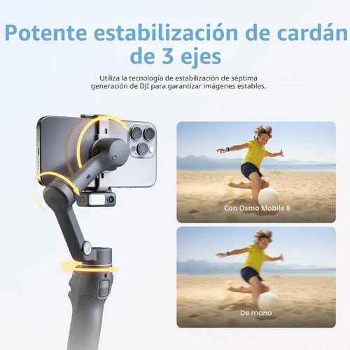 Vista 7 de DJI Osmo Mobile 8 Advanced Tracking Combo Gimbal Stabilizer para teléfono, seguimiento nativo de IA con audio e iluminación, rotación panorámica