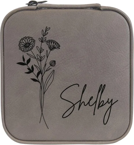 Vista 53 de Joyero de flores de nacimiento personalizado Estuche de viaje (cuero crudo, abril - guisante dulce)