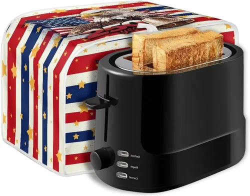 Vista 5 de Cubierta de protección contra el polvo del horno tostador de 2 rebanadas 250 años de celebración con bandera americana águila tostadora máquina