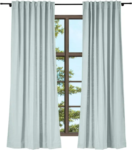 Vista 31 de TWOPAGES Cortina de lino beige sólido de algodón con pestaña trasera, elegante cortina natural para cocina (1 panel, 50 x 63 pulgadas)