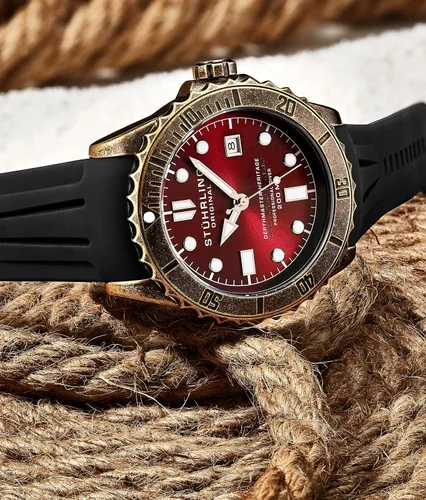 Vista 3 de Stuhrling Original - Reloj suizo automático para hombre con correa de goma