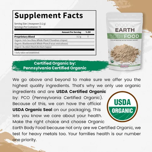 Vista 3 de Organic Earth Polvo de musgo marino irlandés de 8 onzas, orgánico de musgo marino silvestre con polvo de raíz de vejiga y bardana, tiroides, apoyo a