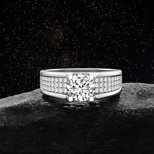 Vista 5 de Wedding Rings for Men,Moissanite Eternity Engagement Band Brilliant D Color VVS1 Clarity Lab Created Diamond Ring with Solid S925 Sterling Silver