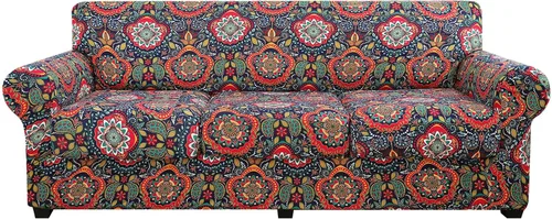 Vista 17 de hyha Funda para sofá, fundas para sofá biplaza, diseño floral, elásticas, estampadas, 3 piezas, fundas para sofá de 2 cojines separados, protector