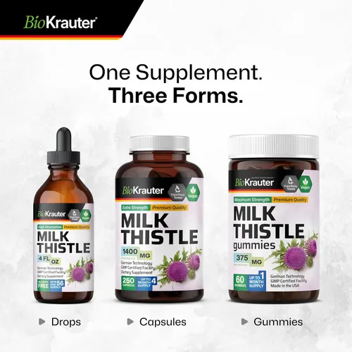 Vista 7 de BIO KRAUTER® Suplemento de cardo mariano para limpieza y desintoxicación del hígado, extracto de cardo mariano vegano para hombres y mujeres