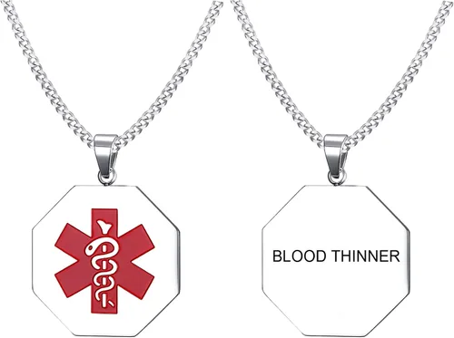 Vista 135 de VNOX Collar con colgante personalizado de acero inoxidable con grabado personalizado para identificación de alerta médica de emergencia para hombres