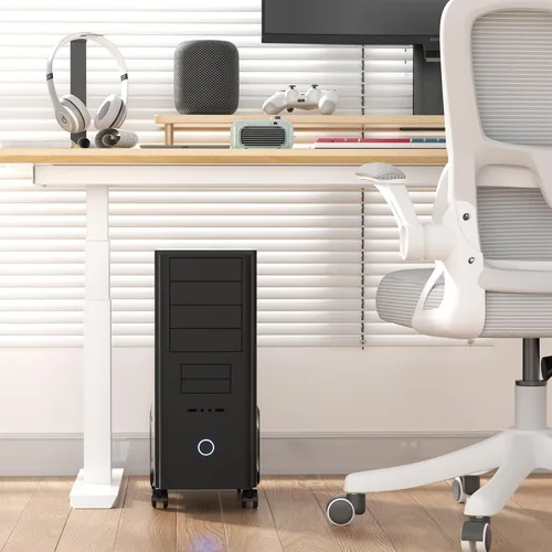 Vista 9 de AGPTEK Soporte para CPU, ancho ajustable de 4.7 a 8.2 pulgadas con 2 ruedas de bloqueo y 2 ruedas giratorias, color negro