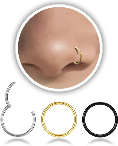 Vista 7 de Nose Rings Hoop and Nose Studs Sets for Women Men,Hypoallergenic 316L Surgical Stainless Steel Hinged Clicker Segment Nose Rings Hoop Helix
