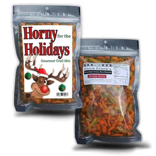 Vista 2 de Horny for the Holidays Trail Mix Gourmet Food Gifts - Divertidos rellenos de calcetines para hombres, renos rodolfos, regalos de Navidad, regalos