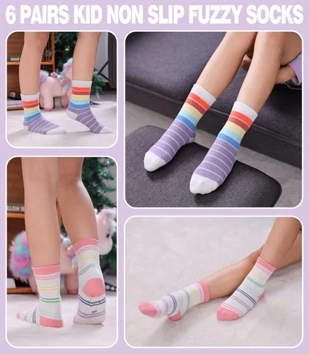 Vista 4 de MQELONG Calcetines peludos antideslizantes para niñas con agarres, calcetines acogedores y esponjosos para invierno, cálidos, calcetines de regalo