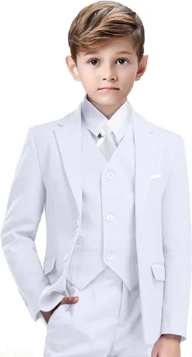 Vista 11 de Traje para niño, formal, ajustado, esmoquin, 5 piezas, traje de boda, blazer, pantalones, chaleco, trajes para niños