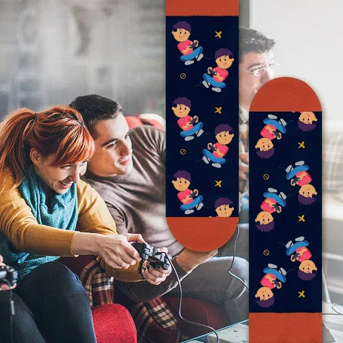 Vista 4 de Calcetines divertidos para videojuegos, calcetines novedosos para hombres, mujeres, adolescentes y niños, calcetines de vestir de algodón, regalo