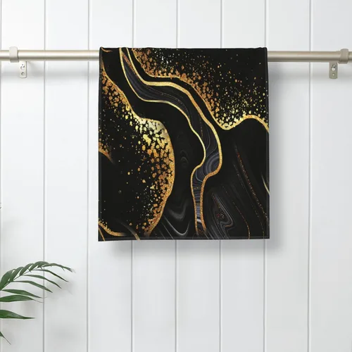 Vista 4 de Juego de 2 toallas de mano de baño con textura de mármol, suaves, absorbentes, negras y doradas, toallas decorativas para baño, cocina, deportes