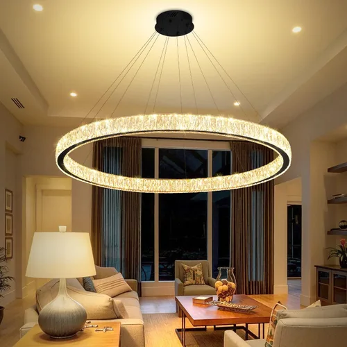 Vista 10 de Araña de Cristal LED Moderna Regulable de 8" Anillo Dorado Luminarias Colgantes para Isla de Cocina Comedor Sala de Estar