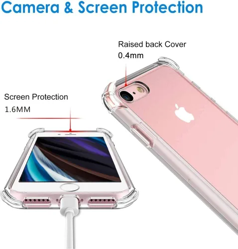 Vista 5 de Funda compatible con iPhone SE 2nd 2020 / iPhone SE 3 2022, protector de pantalla delgado, absorción de golpes, esquinas reforzadas, silicona TPU