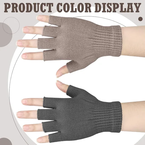 Vista 3 de SATINIOR 4 pares de guantes de invierno de medio dedo, guantes de punto sin dedos, guantes elásticos cálidos para hombres y mujeres