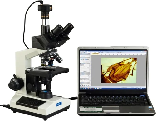 Vista 2 de OMAX - Microscopio LED trinocular de laboratorio digital de tamaño grande de aumento de 40 veces a 2500 veces, con cámara digital USB de 10MP