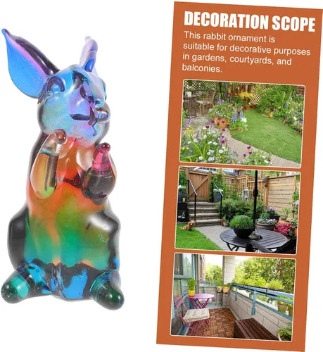 Vista 8 de Figura de conejo de cristal, colorido, soplado a mano, estatua de animales de cristal, coleccionables, estatua del zodiaco chino, arte de vidrio