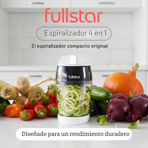Vista 2 de Fullstar - Espiralizador y cortador de verduras con cuchillas de acero inoxidable afiladas, espiralizador para fideos de verduras, espiralizador