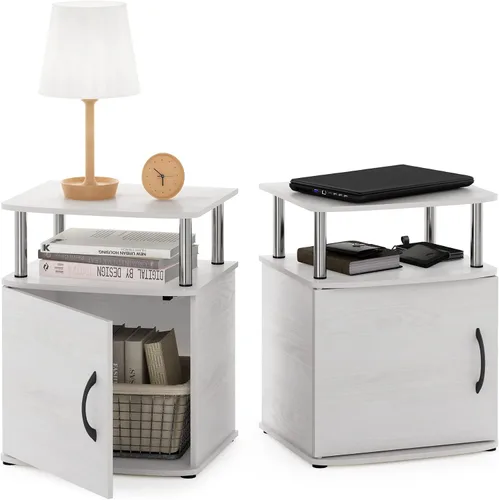 Vista 17 de Furinno Jaya - Mesita de noche con puerta, color ámbar y negro