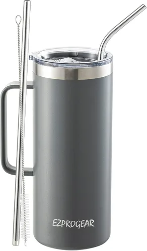Vista 15 de Ezprogear Taza de café de acero inoxidable de 32 onzas con aislamiento y asa, tapa (32 onzas, taza rosa clavel) Vaso aislante, con asa, con tapa