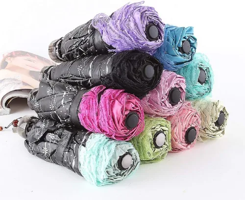 Vista 6 de Sombrilla plegable de viaje compacta resistente a los rayos UV, sombrilla de encaje de princesa para mujeres y niñas