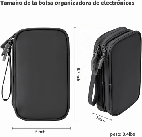 Vista 2 de Cables - Organizador de viaje para hombres y mujeres, para organizar y almacenar accesorios tecnológicos, cables electrónicos (negro, PU-M)