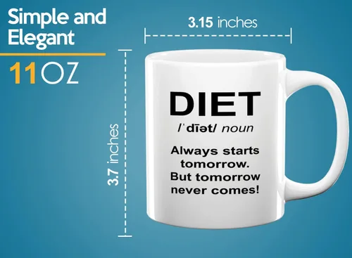 Vista 6 de Taza de café dietista de 11 onzas, color blanco - Always Starts Tomorrow - Dietético Dietista Psicólogo Nutricionista Nutricionista Registrado