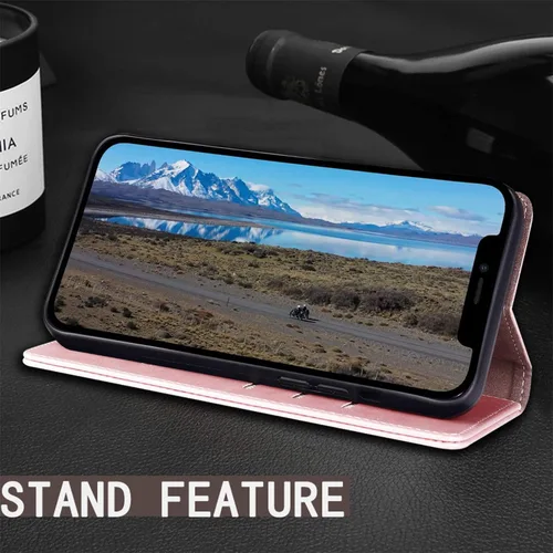Vista 6 de SUANPOT Funda de piel tipo cartera para iPhone 12 Pro Max con bloqueo RFID, tarjetero de crédito, libro de folio magnético de poliuretano
