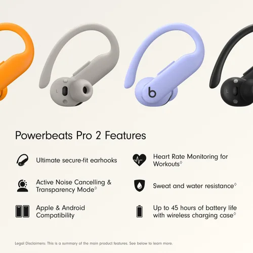 Vista 2 de Beats Powerbeats Pro 2 Auriculares inalámbricos Bluetooth – Cancelación de ruido, monitor de frecuencia cardíaca, IPX4, batería de hasta 45 horas
