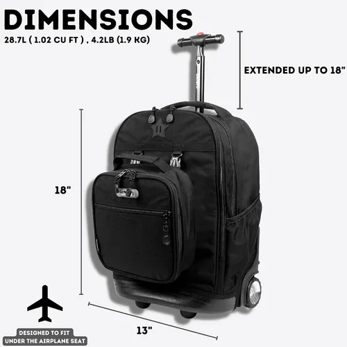 Vista 8 de J World Duo - Mochila con ruedas para niños, con juego de lonchera, color negro