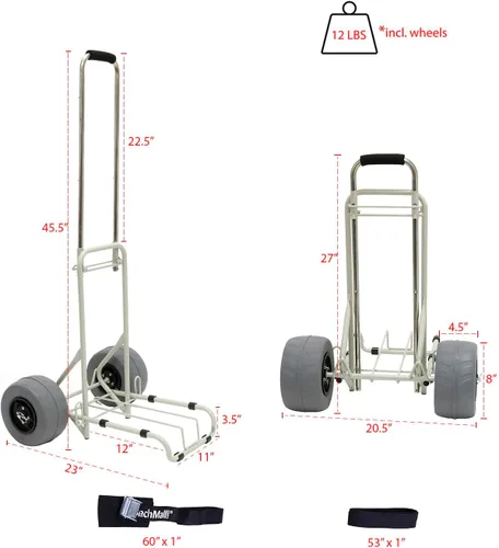 Vista 3 de Mini carrito de playa para arena con ruedas de globo, carrito de playa fácil de enrollar para todos los terrenos