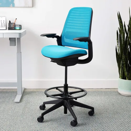 Vista 2 de Steelcase Silla taburete Serie 1, marco de grafito con tela microknit 3D (Blue Jay)