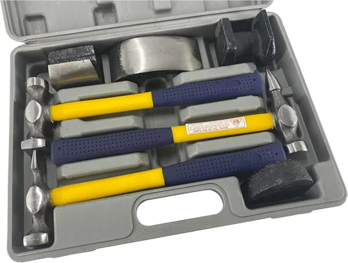 Vista 5 de TEXALAN® Juego de 7 piezas de Martillo y Dolly para Reparación de Parachoques de Carrocería, con Mango de Fibra de Vidrio y Estuche de Plástico, EE.