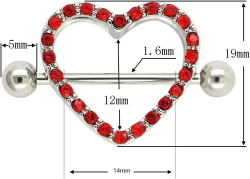 Vista 2 de Excepro Piercing para pezón de acero inoxidable quirúrgico 316L con forma de corazón de 14G