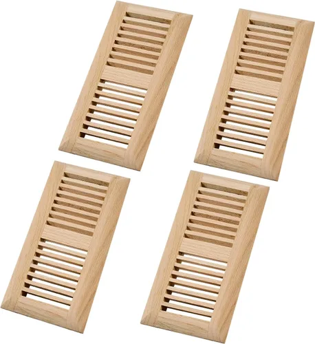 Vista 13 de Paquete de 2 piezas de rejilla de piso de madera dura de roble rojo, cubierta de ventilación empotrable, 4x10 pulgadas, con regulador, sin acabar