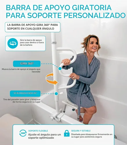 Vista 4 de Stander Wonder - Poste de bañera con barra de seguridad y barra de agarre curva, mango de ducha ajustable para bañeras, abrazadera en el riel