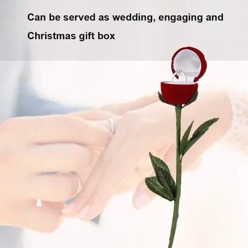 Vista 7 de Caja de almacenamiento de anillo de boda con forma de flor de rosa de moda para pendientes de collar