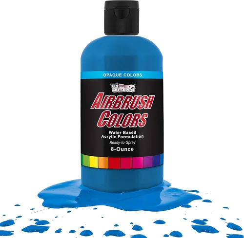 Vista 26 de U.S. Art Supply Pintura acrílica opaca para aerógrafo color azul aguamarina, botella de 1 onza, colores a base de agua no tóxicos de grado