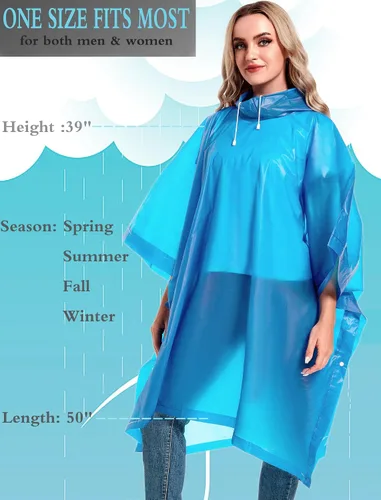Vista 26 de Paquete de 2 ponchos de lluvia para adultos, reutilizables, impermeables, de supervivencia, emergencia, resistente, con capucha con cordón
