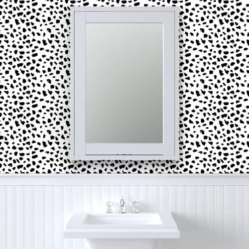 Vista 9 de Spoonflower Papel tapiz para despegar y pegar, blanco y negro, puntos de dálmata, puntos de leopardo, piel de animal, género, neutro, impresión