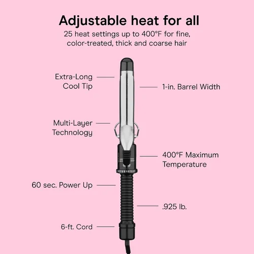Vista 4 de Conair Instant Heat - Rizador de pelo de 1 pulgada, barril de 1 pulgada que produce rizos clásicos, rizador de pelo para cabello corto, mediano