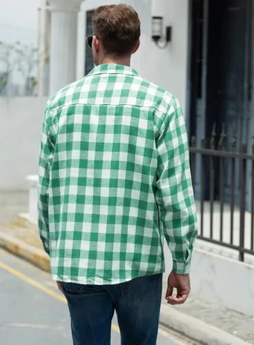 Vista 4 de SANGTREE Camisa de franela de manga larga con botones para hombres y niños, tallas desde 3 meses hasta 9XL de adulto de EE. UU., Verde, blanco