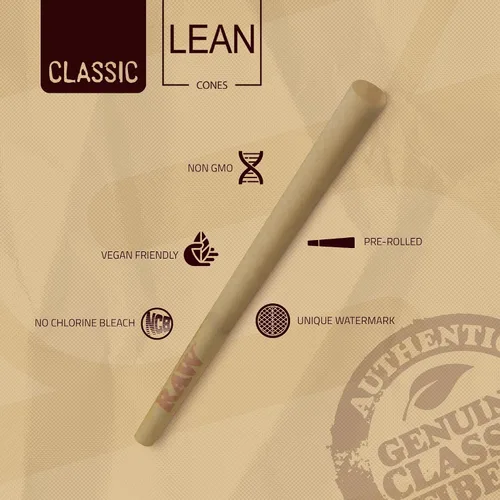 Vista 3 de RAW Cones Classic Lean Size – Paquete de 100 – Conos preenrollados de combustión lenta con puntas y tubos de embalaje incluidos