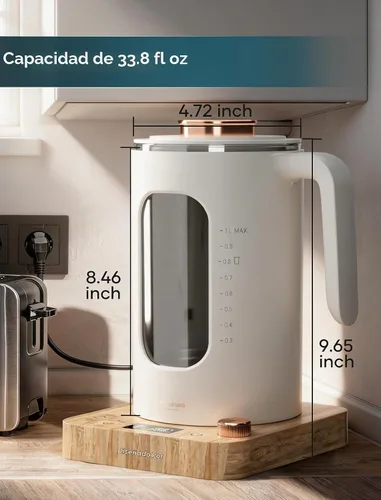 Vista 5 de INTASTING Hervidor de té eléctrico, hervidor eléctrico con infusor de té, control de temperatura de perilla de ±1 ℉, vidrio sin BPA, calentamiento