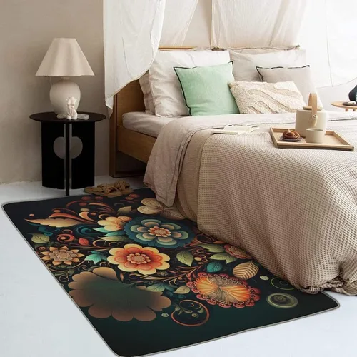 Vista 3 de Alfombras de flores para entrada, dormitorio, sala de estar, alfombras de área de plantas florales de 2 x 3 pies, lavables, antideslizantes, suaves