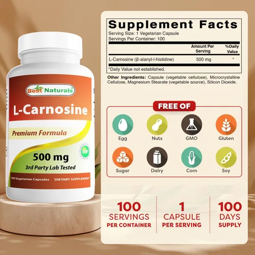 Vista 2 de Best Naturals L-Carnosina 500 mg 100 Vcaps (100 unidades (paquete de 1))