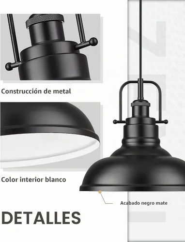 Vista 3 de zeyu Lámpara colgante industrial de 1 luz, lámpara colgante de 11 pulgadas para isla de cocina, pantalla de cúpula de metal en acabado negro mate